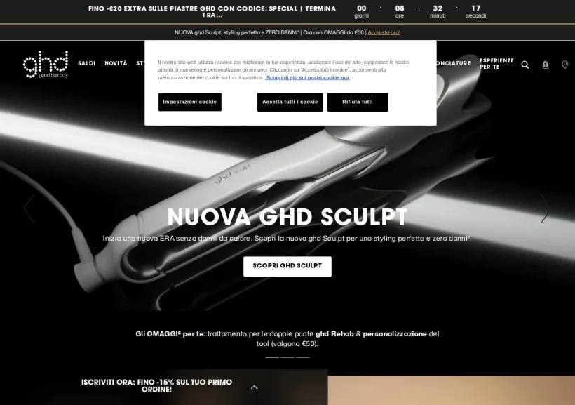 Schermata della pagina offerta di GHD