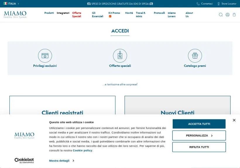 Schermata della pagina offerta di Miamo