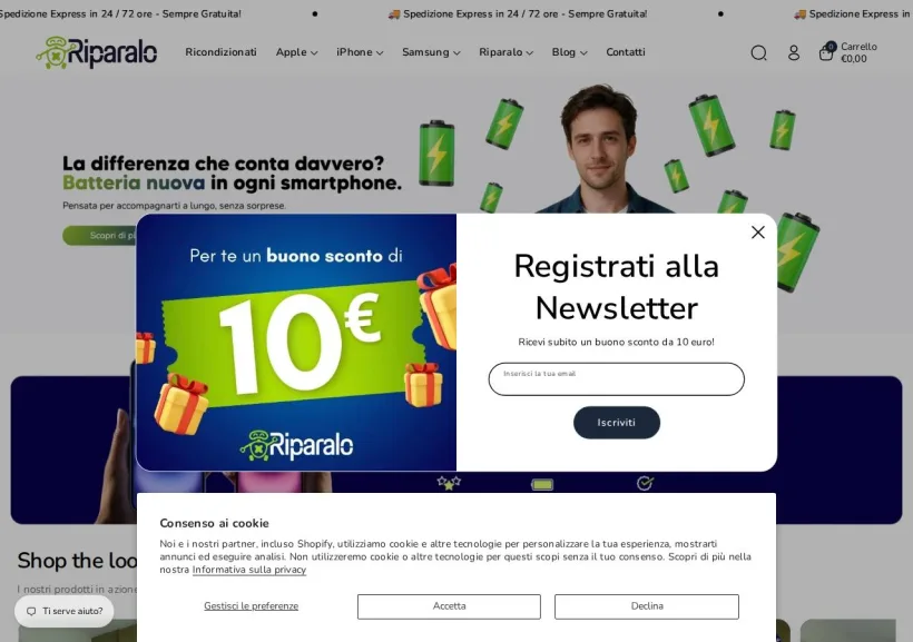 Schermata della pagina offerta di Riparalo.Store