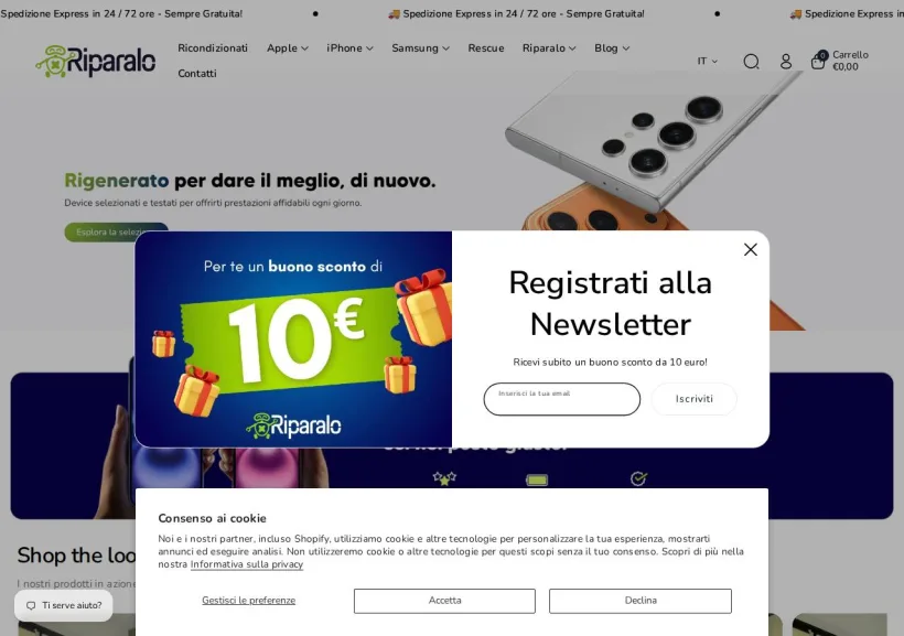 Schermata della pagina offerta di Riparalo.Store