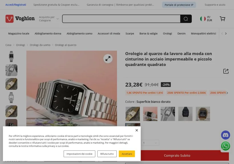 Schermata della pagina offerta di Voghion