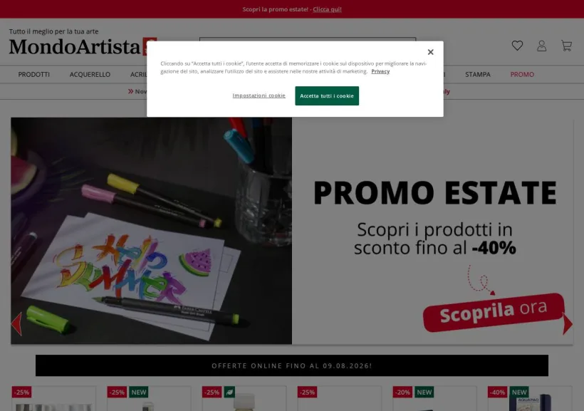 Schermata della pagina offerta di Mondo Artista