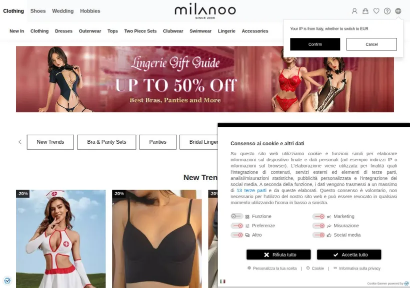 Schermata della pagina offerta di Milanoo