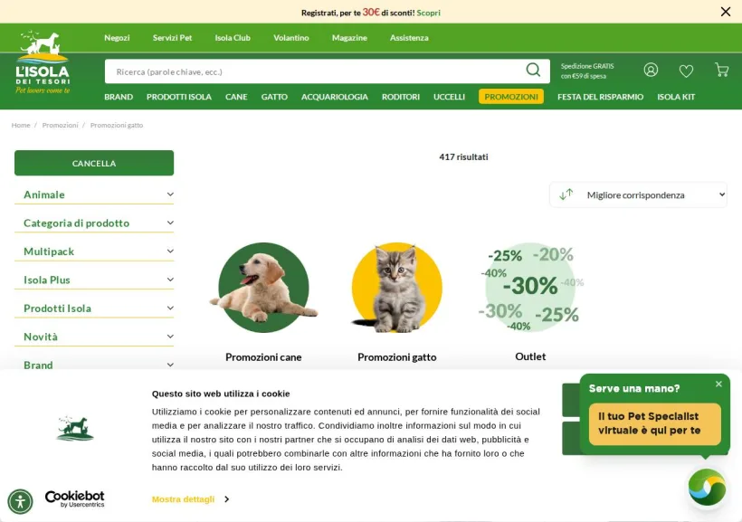 Schermata della pagina offerta di Isola dei Tesori