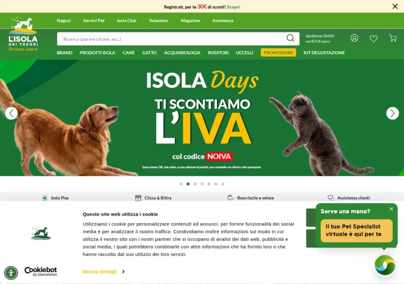 Schermata della pagina offerta di Isola dei Tesori