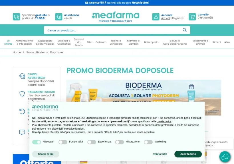 Schermata della pagina offerta di MeaFarma