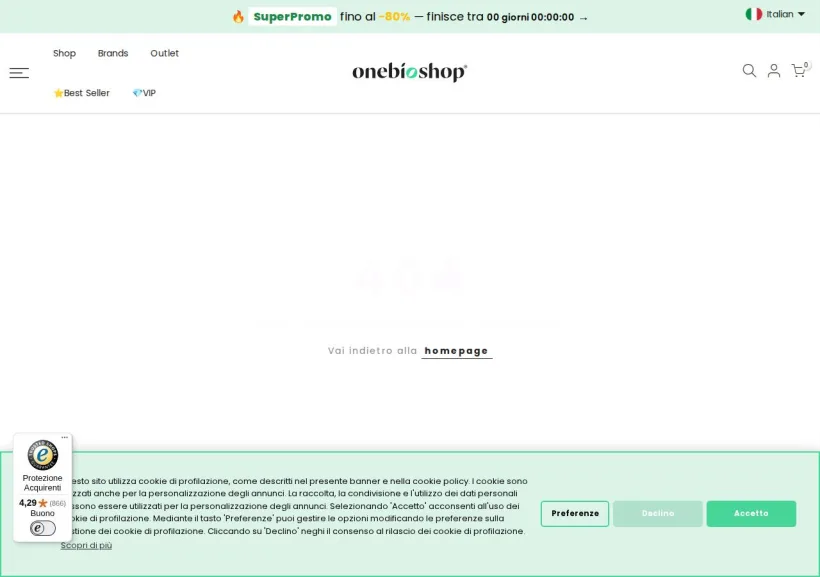 Schermata della pagina offerta di OneBioShopITA