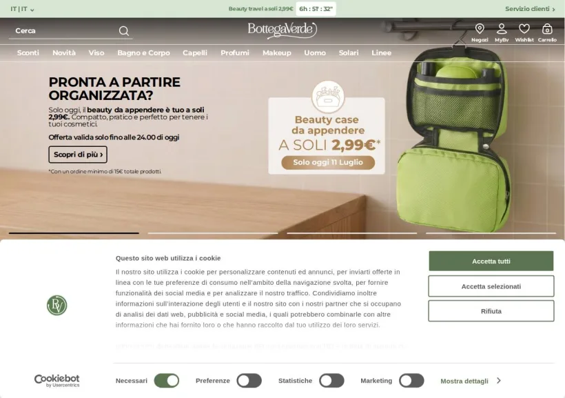 Schermata della pagina offerta di BottegaVerde