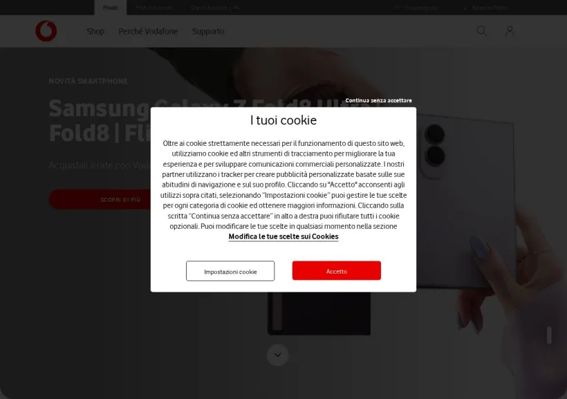 Schermata della pagina offerta di Vodafone