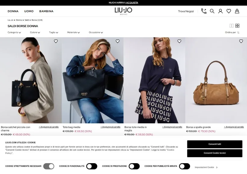 Schermata della pagina offerta di LIU-JO