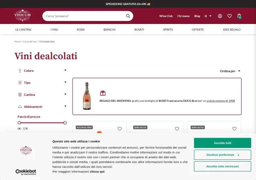Schermata della pagina offerta di Vinicum