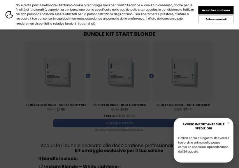 Schermata della pagina offerta di Mood