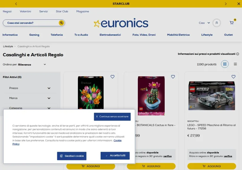 Schermata della pagina offerta di Euronics
