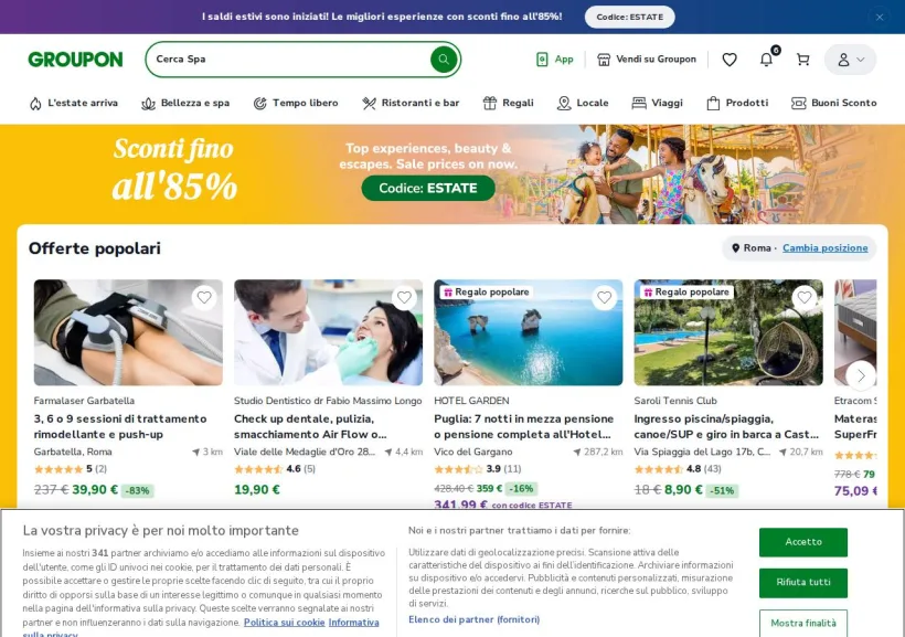 Schermata della pagina offerta di Groupon