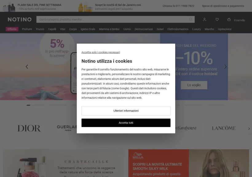 Schermata della pagina offerta di Notino