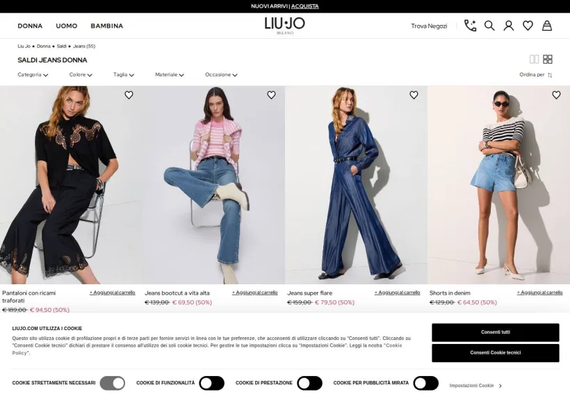 Schermata della pagina offerta di LIU-JO