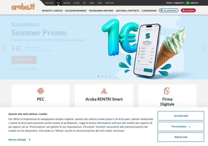 Schermata della pagina offerta di Aruba Pec - Fatturazione Elettronica