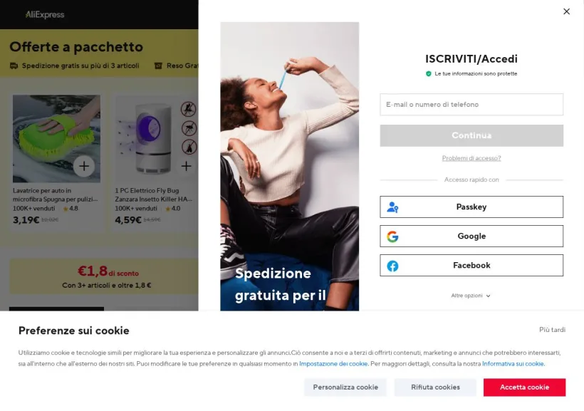 Schermata della pagina offerta di AliExpress