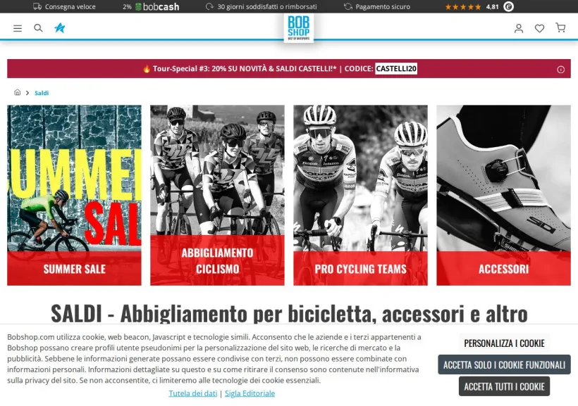 Schermata della pagina offerta di Bobshop