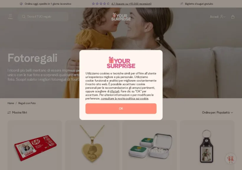 Schermata della pagina offerta di yoursurprise