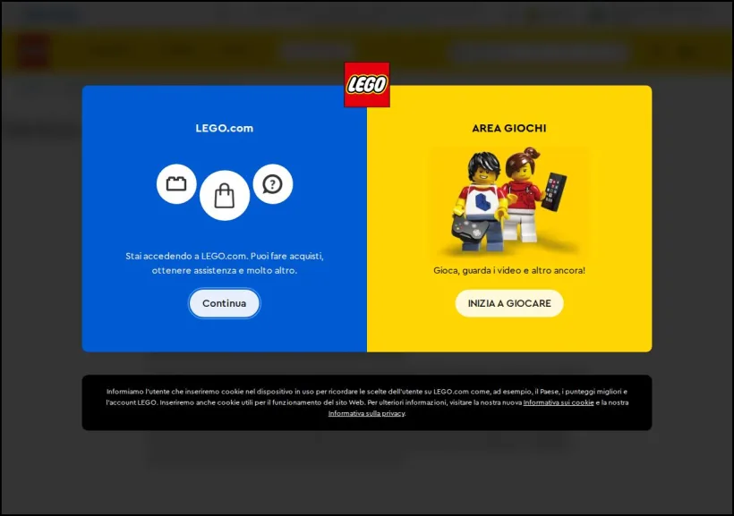 Schermata della pagina offerta di LEGO