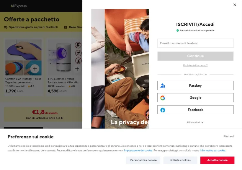 Schermata della pagina offerta di AliExpress