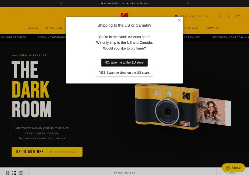 Schermata della pagina offerta di Kodak