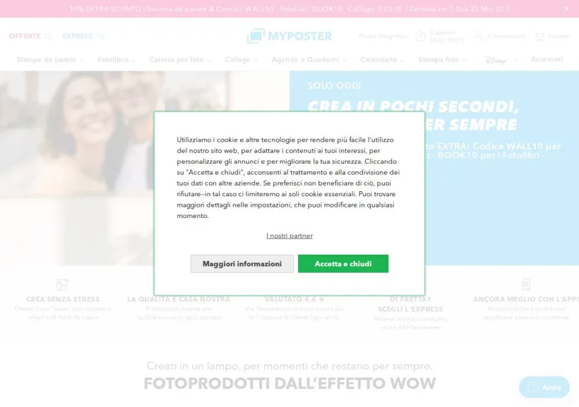 Schermata della pagina offerta di Myposter