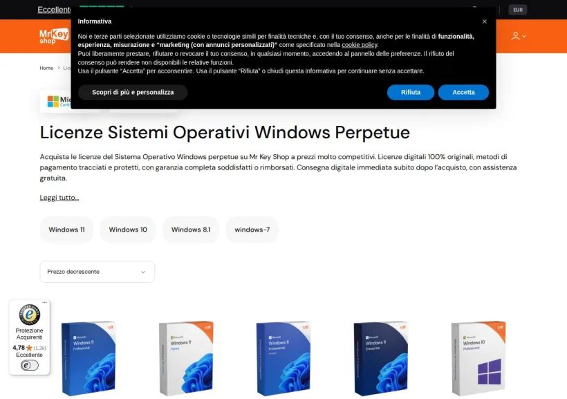 Schermata della pagina offerta di Mr. KeyShop