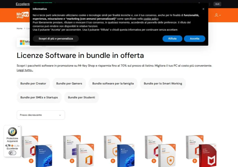 Schermata della pagina offerta di Mr. KeyShop