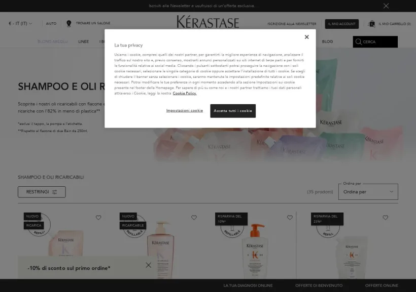 Schermata della pagina offerta di Kérastase