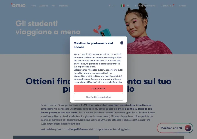 Schermata della pagina offerta di Omio
