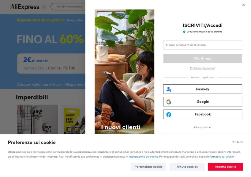 Schermata della pagina offerta di AliExpress