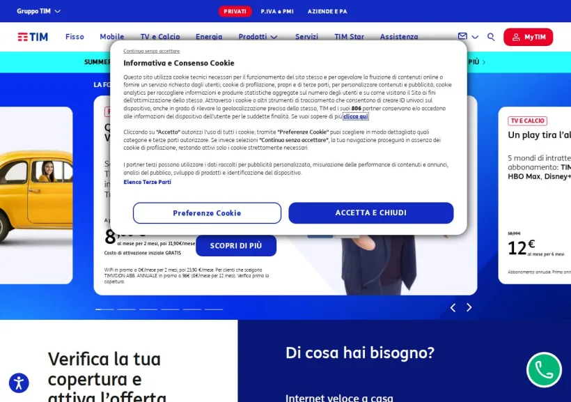 Schermata della pagina offerta di TIM