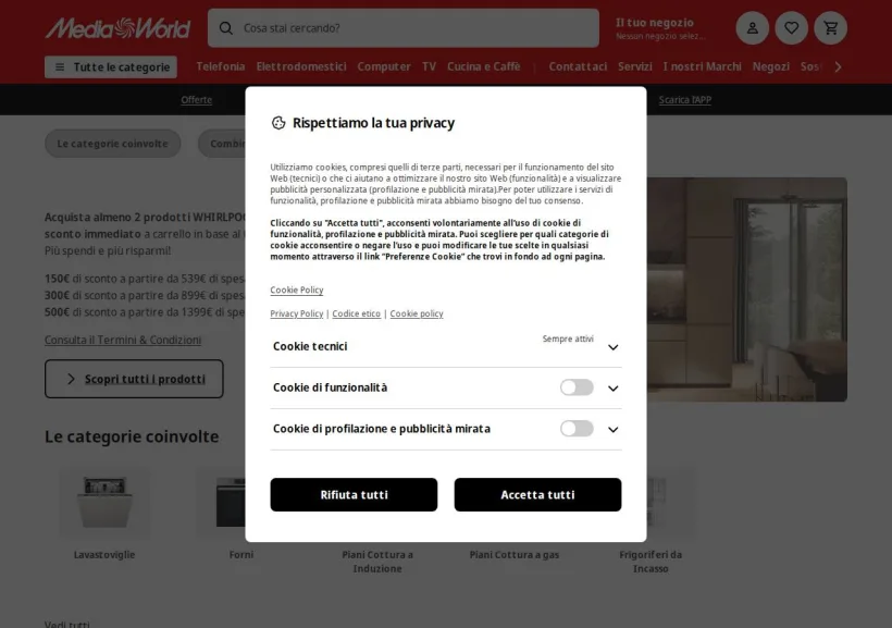 Schermata della pagina offerta di Mediaworld
