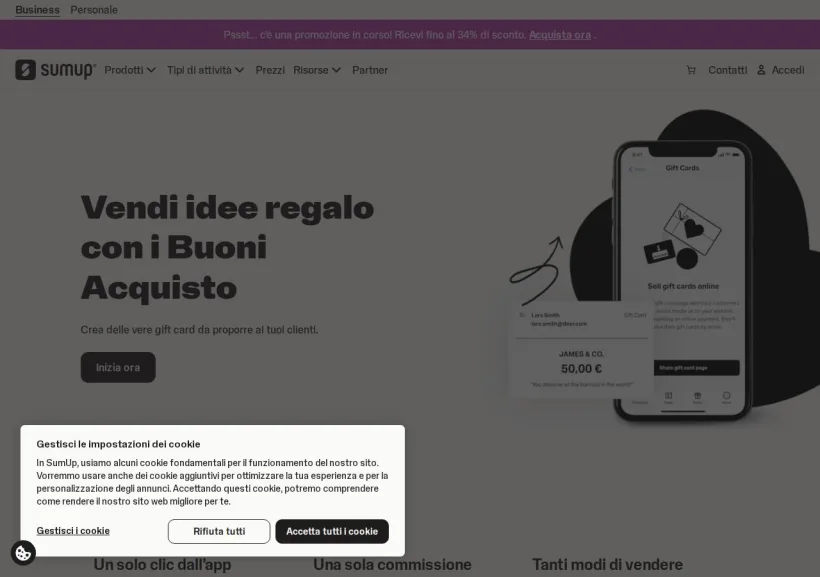 Schermata della pagina offerta di Sumup