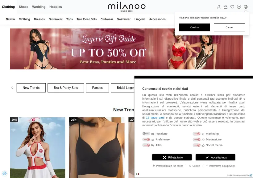 Schermata della pagina offerta di Milanoo