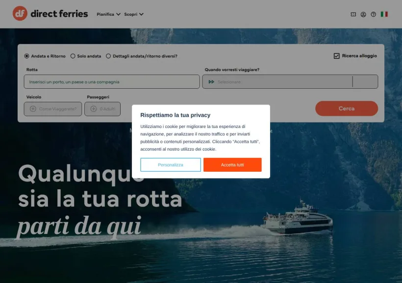 Schermata della pagina offerta di Direct Ferries