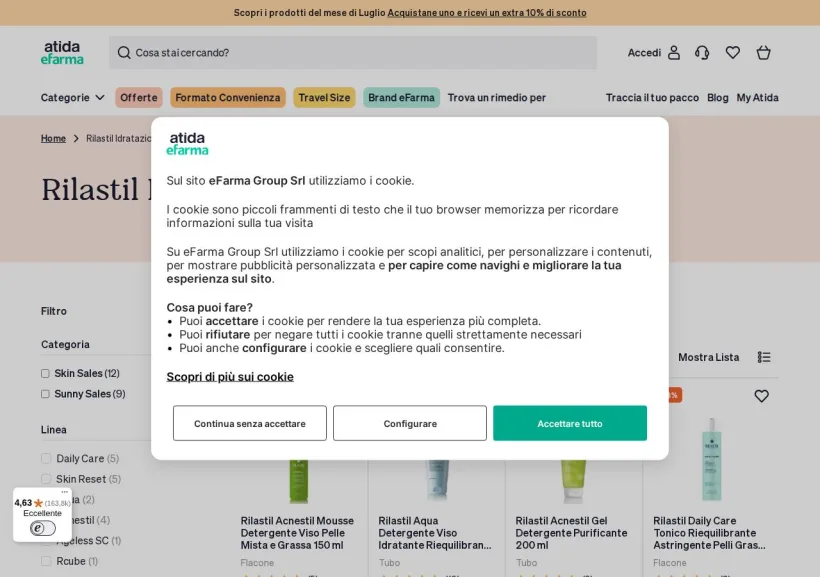 Schermata della pagina offerta di eFarma