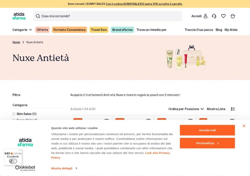 Schermata della pagina offerta di eFarma