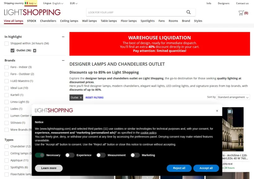 Schermata della pagina offerta di LightShopping