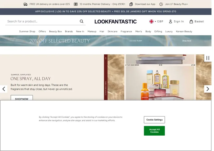 Schermata della pagina offerta di Look Fantastic