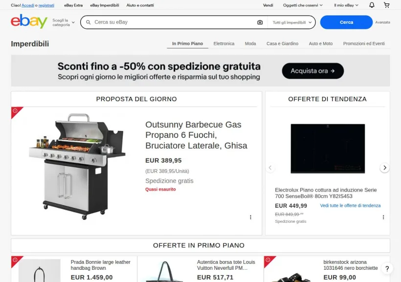 Schermata della pagina offerta di eBay