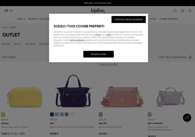Schermata della pagina offerta di Kipling