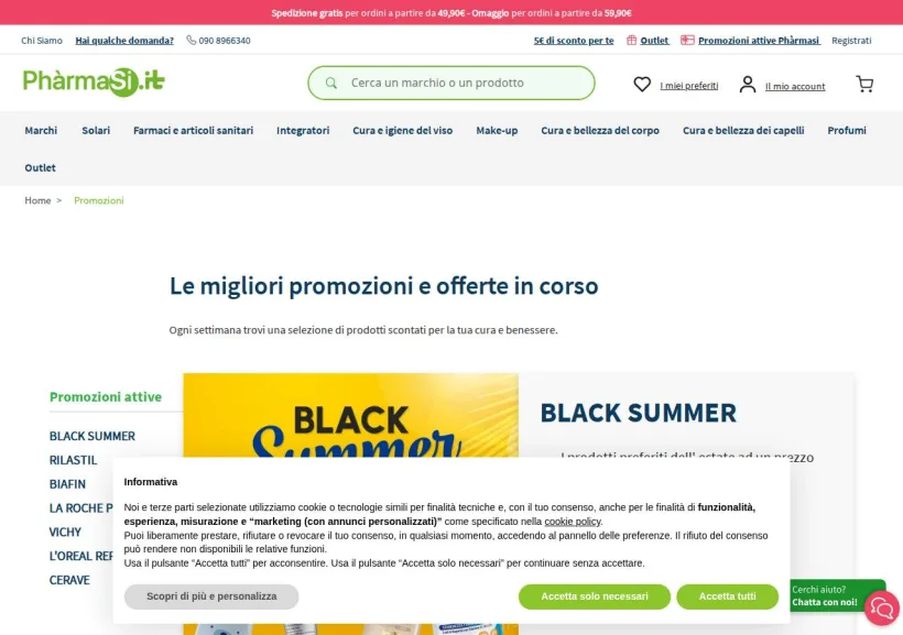 Schermata della pagina offerta di Pharmasi