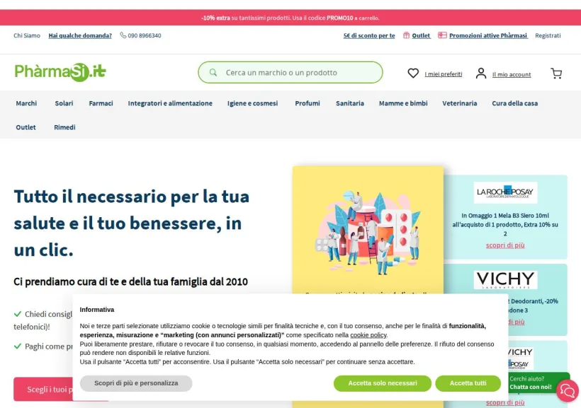 Schermata della pagina offerta di Pharmasi