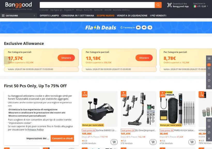 Schermata della pagina offerta di Banggood