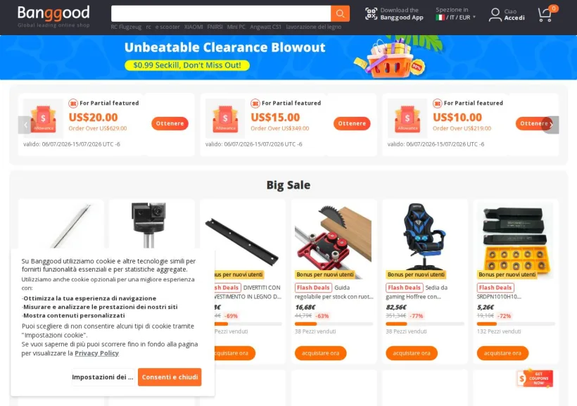 Schermata della pagina offerta di Banggood