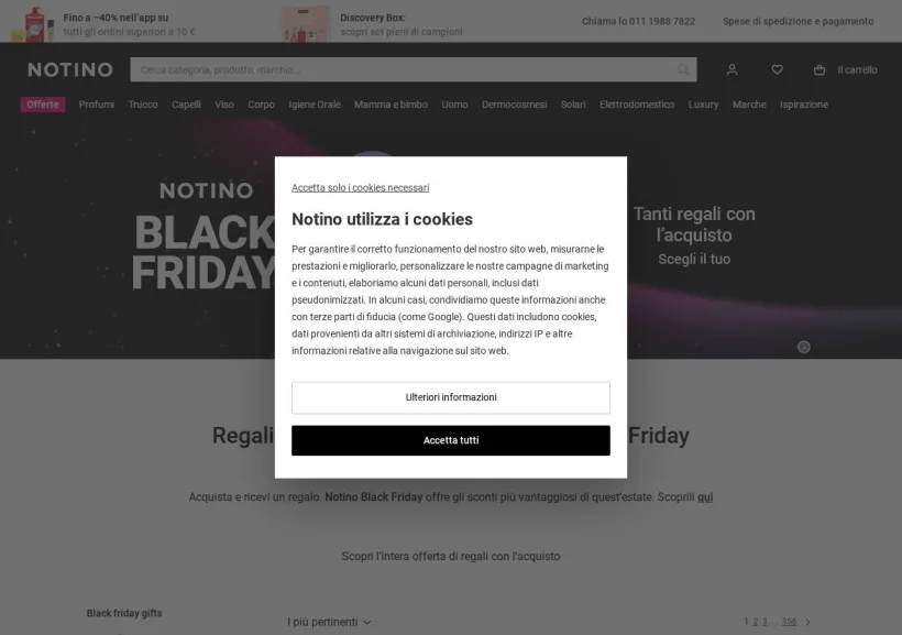 Schermata della pagina offerta di Notino
