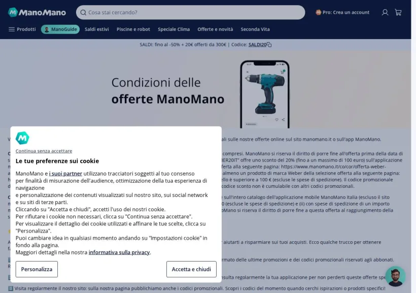 Schermata della pagina offerta di ManoMano
